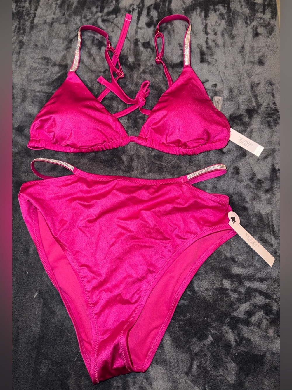 Victoria’s Secret Shine Strap Triangle Bikini Top and High-Waist Cheeky Bikini